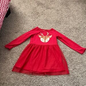 Carter's Red Dress with Reindeer Motif and tulle skirted bottom 4T super soft